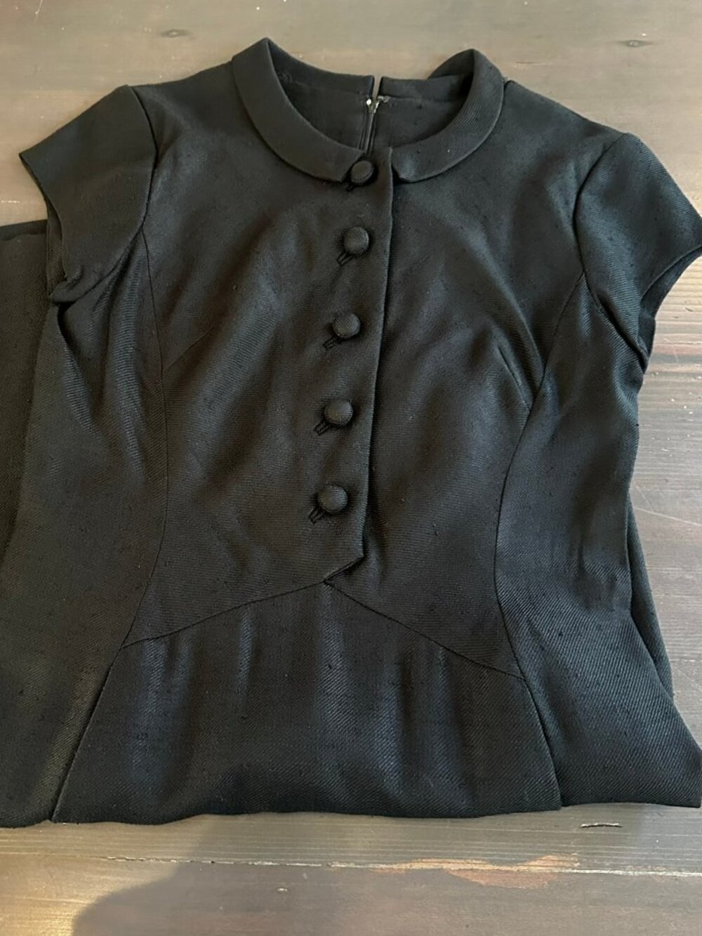 ✨ Vintage Black Raw Silk Wiggle Dress / 1950s Cocktail Dress  - Size XS / S✨